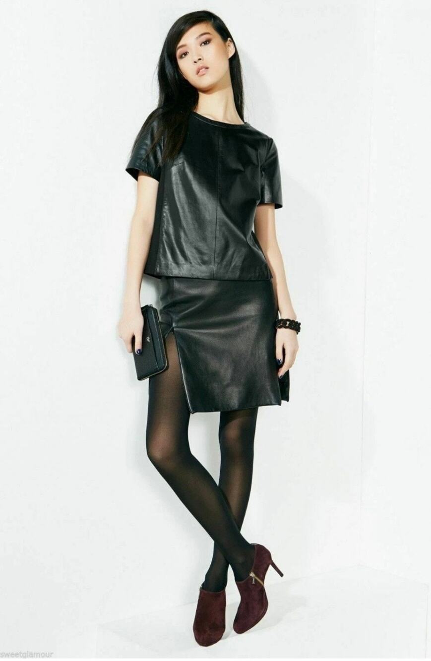 Diane Von Furstenberg DVF Rita Two All Over Leather Pencil Skirt Size 0